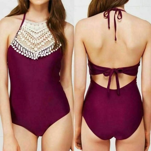 Cupshe Wine Crotched one piece Swimsuit Small - Picture 1 of 1